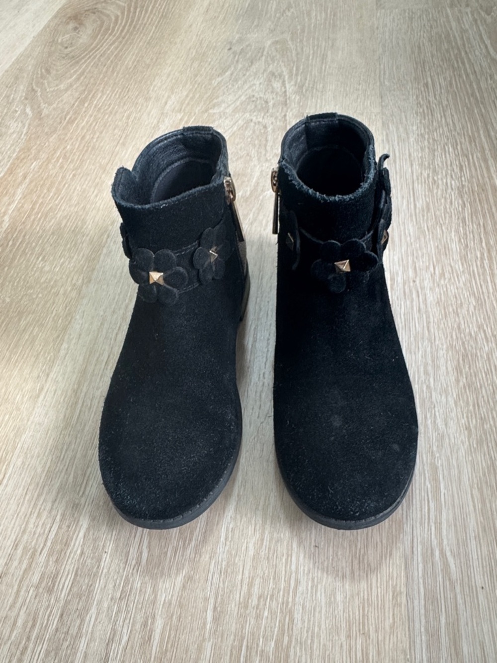 Michael Kors Black Suede Girls Ankle Boots with Flower Accent